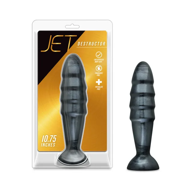 Blush Jet Destructor Carbon Metallic Black Plug beside clear retail package