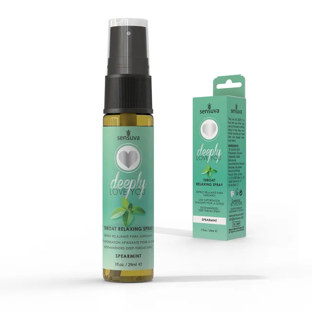 Sensuva Spearmint spray bottle beside mint-green Deeply Love You carton