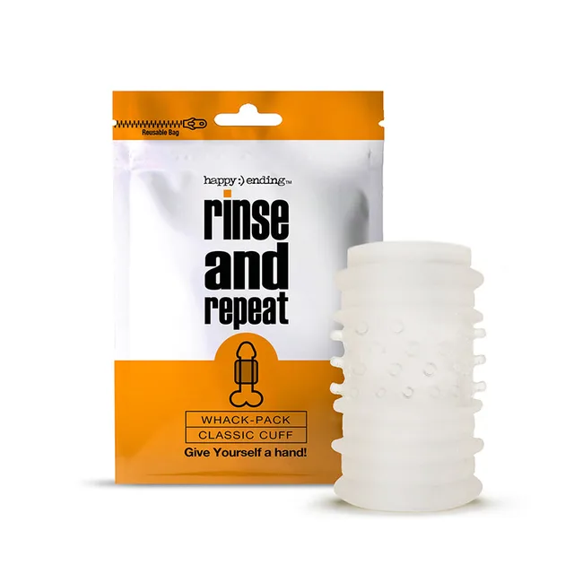 Rinse and Repeat Cuff pouch beside white textured cylinder