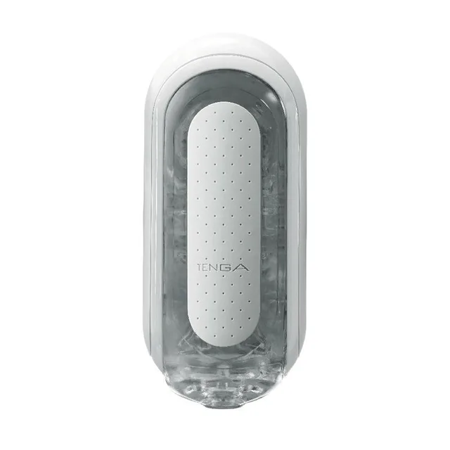 Tenga Flip Zero White masturbator clear rounded rectangular shell with white oval panel and dotted surface details