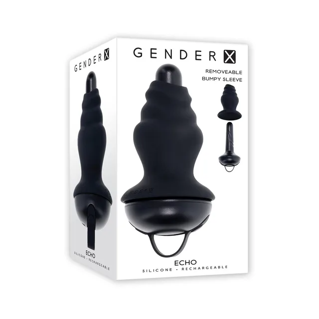 Gender X Echo black removable-sleeve anal vibrator in white retail box