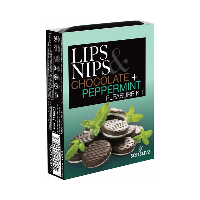Front of Sensuva Chocolate Peppermint Lips and Nips kit box