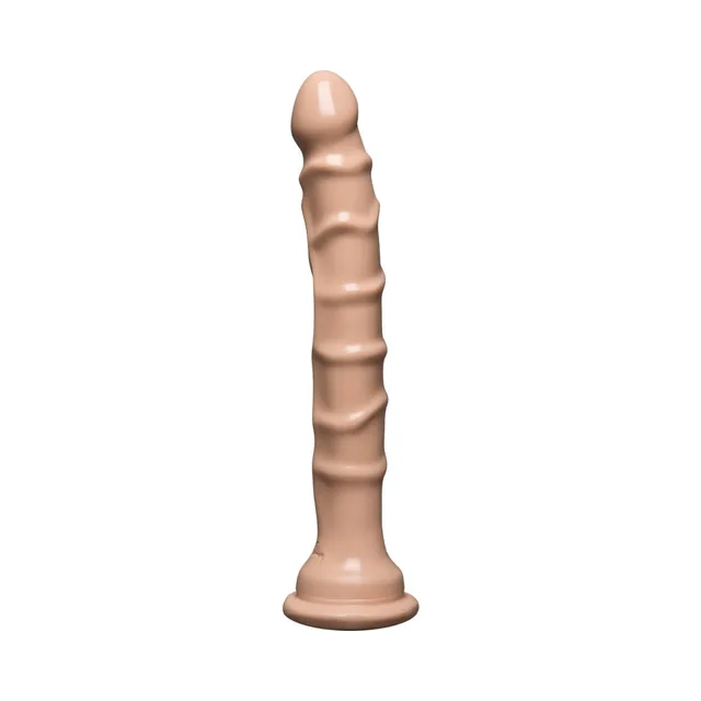 Vanilla-toned Raging H/O Slimline dildo with ridged shaft and suction base