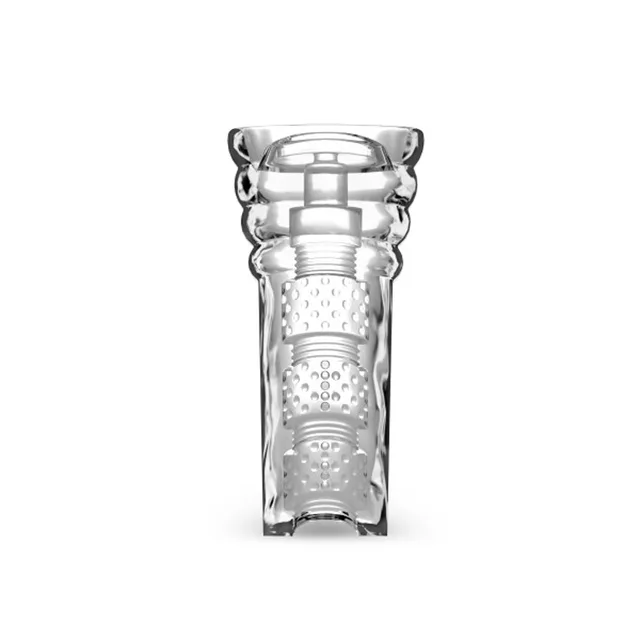 Front view of clear cylindrical stroker with stacked rings