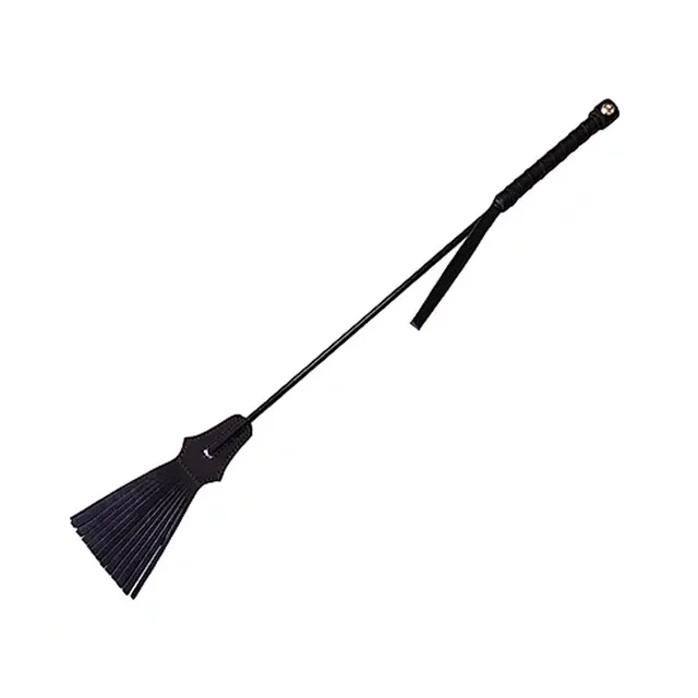 Black Rouge riding crop with slim shaft and fan-shaped tassel head