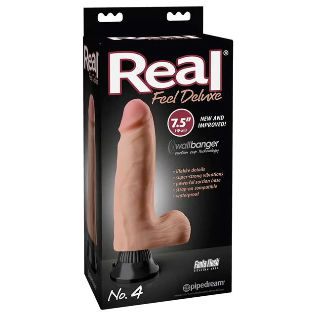 Pipedream Real Feel Deluxe No. 4 beige vibrating dildo retail box