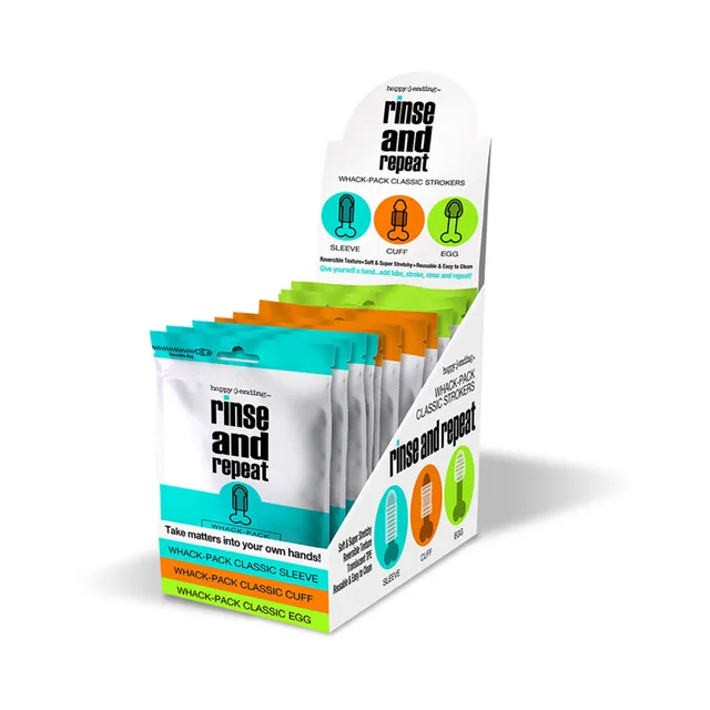 Rinse and Repeat 12-piece display filled with color-coded pouches