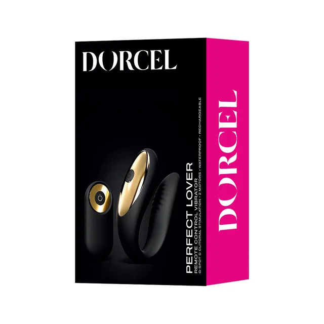 black and gold Dorcel Perfect Lover vibrator and remote pictured on box