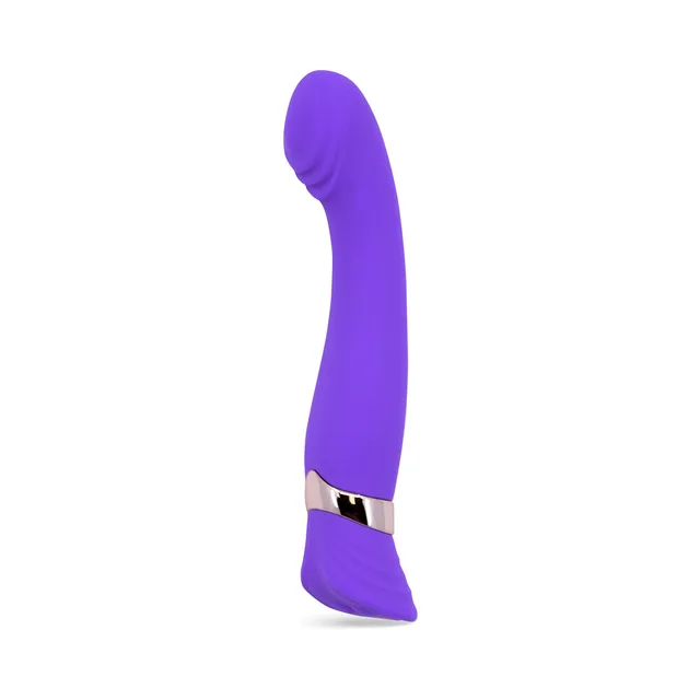 side profile of purple Geminii XLR8 vibrator with curved ridged head