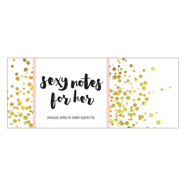 white Sexy Notes for Her sleeve and note card with pink panels and gold dots