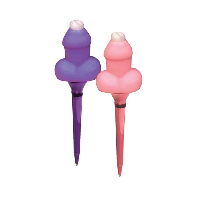 Pink and purple bubble blowing penis pens side by side