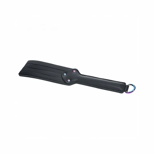 black Venice Collection leather paddle with layered head and rainbow end ring