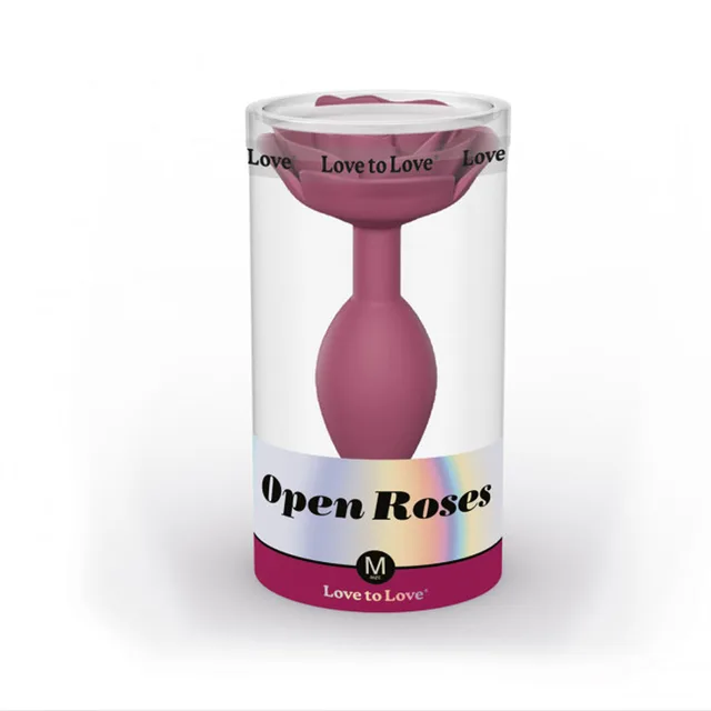 Plum Open Roses medium silicone plug in clear cylinder package