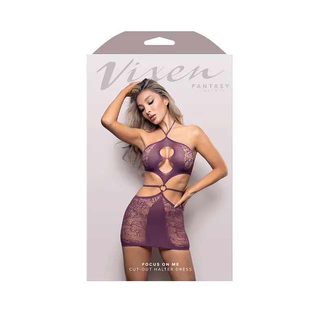 Focus On Me purple halter dress O/S retail box