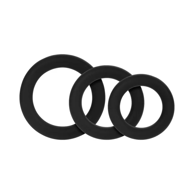 Three black silicone rings arranged in overlapping row