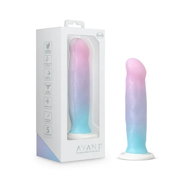 Avant D17 Lucky retail box beside pink-to-blue gradient dildo
