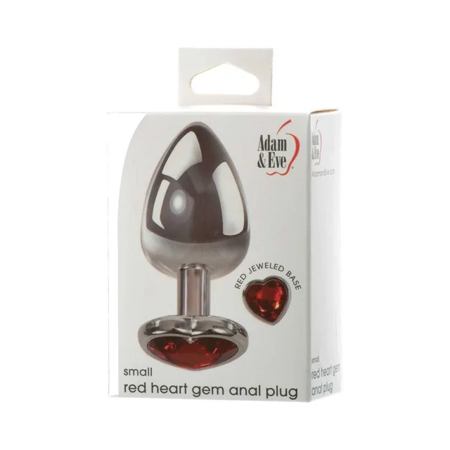 Adam & Eve Red Heart Small metal anal plug shown inside white retail box
