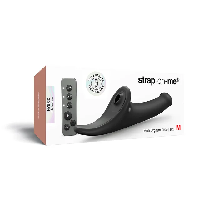 Strap-On-Me medium black dildo, remote and retail box