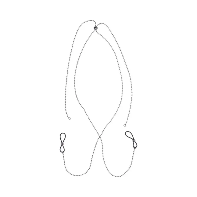 Diagram of black lariat body chain with two loop nipple ties