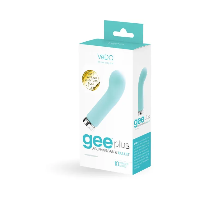 VeDO Geeplus Turquoise Curved Bullet white aqua retail carton three-quarter front