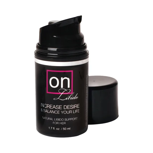 Sensuva ON Libido 1.7 oz black airless pump bottle with cap removed
