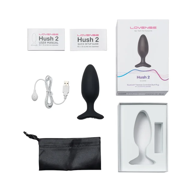 Lovense Hush 2 plug with cable pouch cards and box