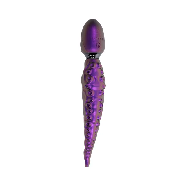 Front view of long purple textured shaft with rounded head