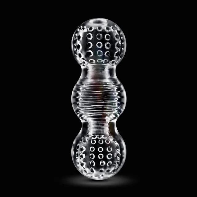Blush RIZE Feelz clear multi-chambered stroker upright hourglass profile on black
