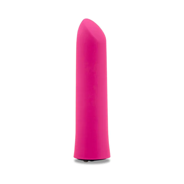 upright deep pink Iconic silicone bullet with slanted rounded tip