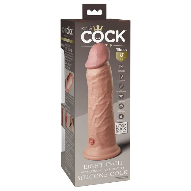 King Cock Elite Beige 8-inch vibrating dildo angled retail box