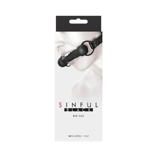 Sinful black silicone bar gag in white hanging package
