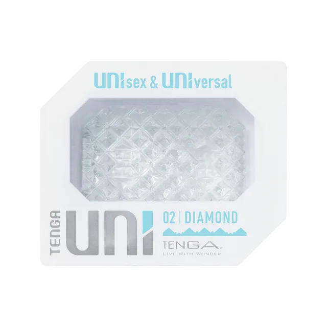 Clear TENGA UNI Diamond faceted elastomer piece in octagonal package
