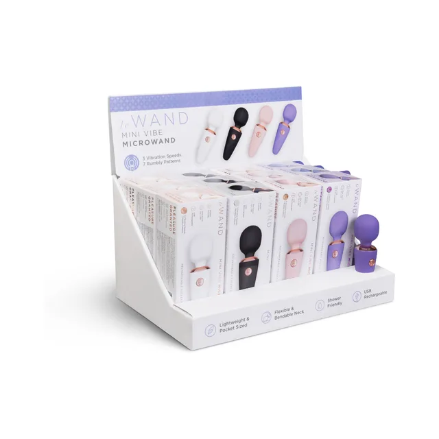 Le Wand Mini Micro 12-piece counter display full display with boxed color variants