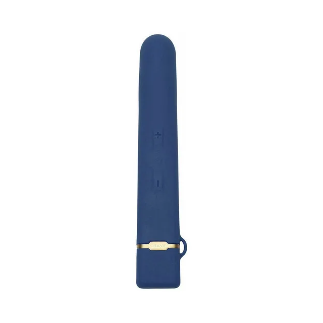 front view of blue Crave Flex with rounded silicone tip and gold cap ring
