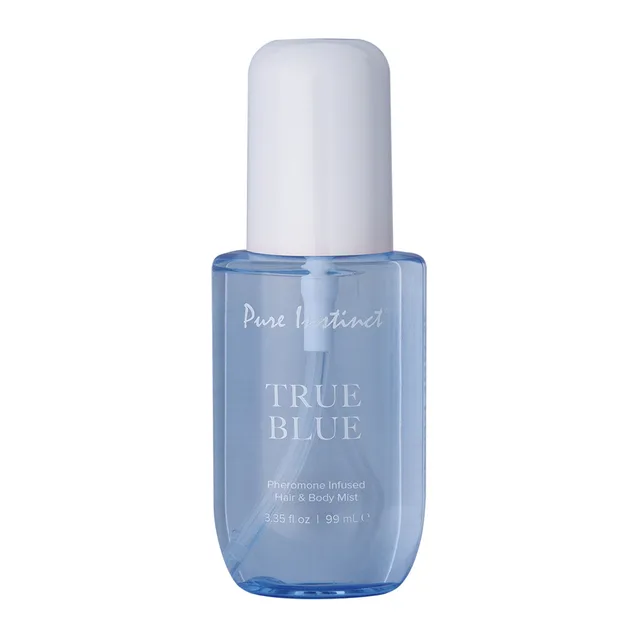Blue Pure Instinct True Blue hair and body mist bottle