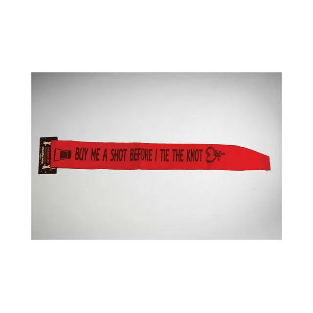 red sash printed Buy Me a Shot Before I Tie the Knot with tuxedo graphics