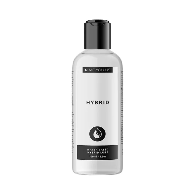 Me You Us Hybrid Lubricant 3.3 oz clear bottle with black flip-top cap