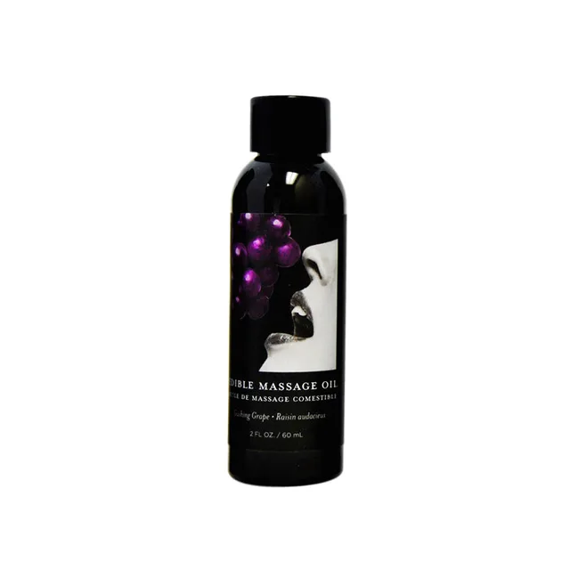 Earthly Body Grape Edible Massage Oil black 2 oz bottle with purple grape artwork
