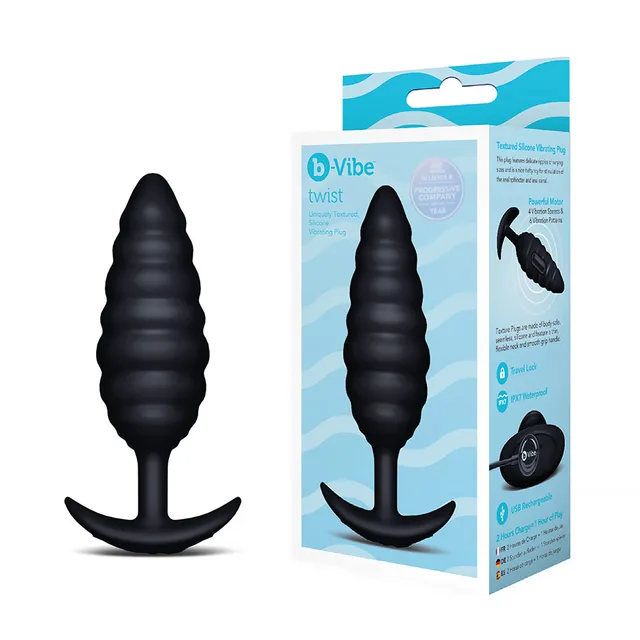 b-Vibe Twist black textured vibrating plug with retail package