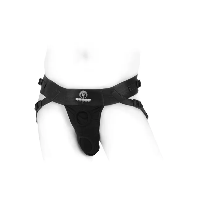 Front view of black Deuce harness and two openings