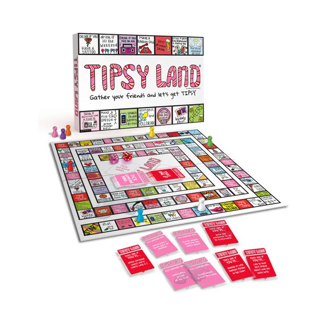 Tipsy Land game with multicolor board, cards and white box