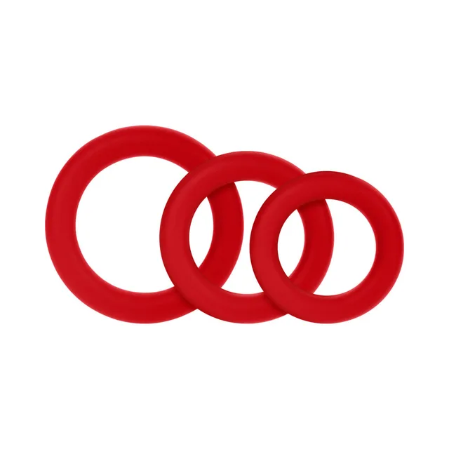 Three red silicone rings arranged in overlapping row
