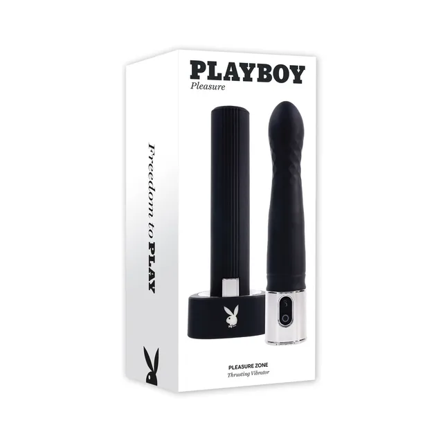 Playboy Pleasure Zone 2AM black vibrator and case pictured on box