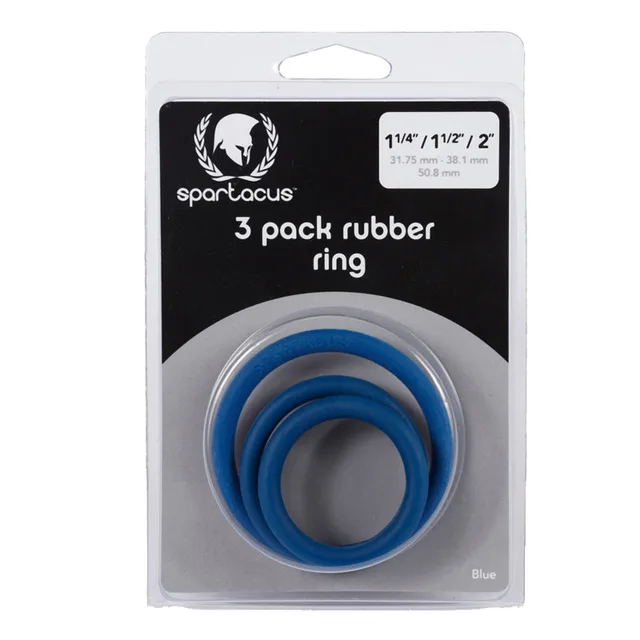 Spartacus three-pack of blue rubber cock rings in graduated sizes