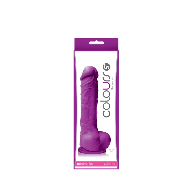 Colours Pleasures Purple Dildo five-inch dildo in white retail box