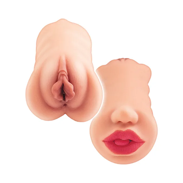 Two sculpted openings on beige Always Horny stroker
