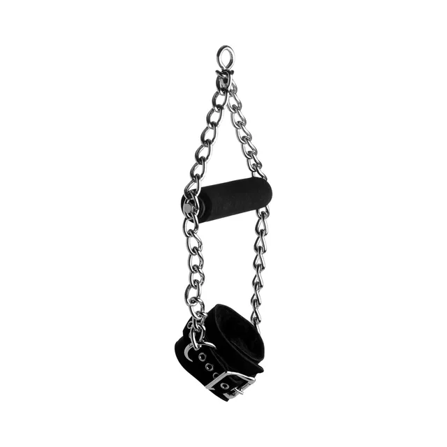 Strict Leather black suspension cuffs with grips single cuff hanging from its top clip