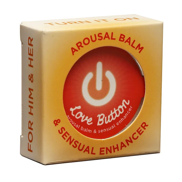 Earthly Body Love Button Display single gold carton with round window