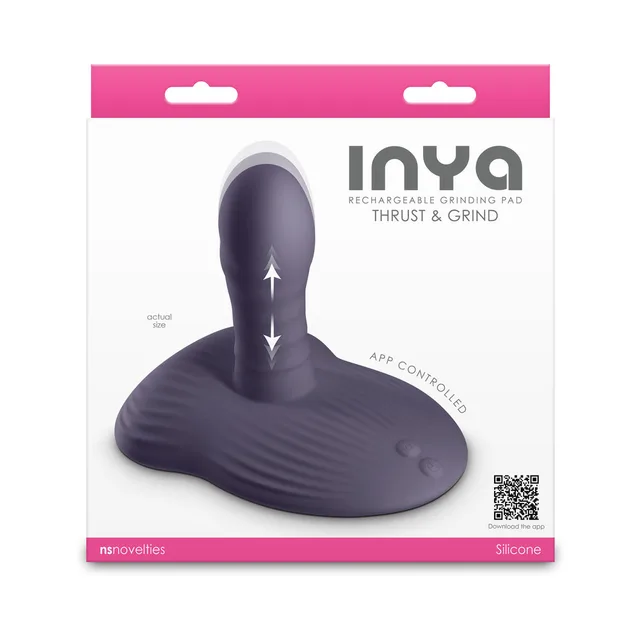 Gray INYA Thrust and Grind pad with short shaft pictured on white and pink box