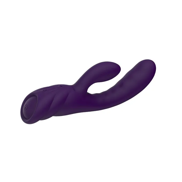 Nalone Pure X2 purple dual-arm rabbit vibrator with curved internal shaft and shorter external arm
